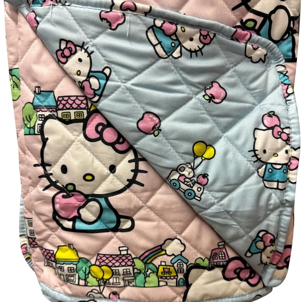 Hello Kitty Quilted Reversible Throw Blanket - Pastel Blue/Pink, 60